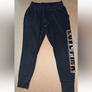 PINK Victoria's Secret Black Joggers with Gold Accents size Xs